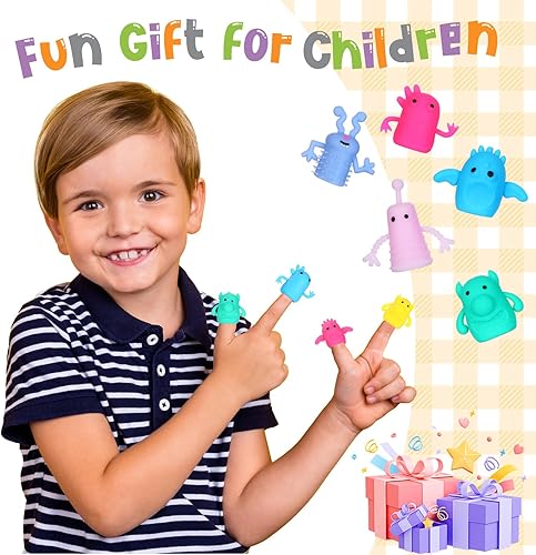 Miniatura 5 de Motionchic Juguetes de marionetas de dedo de 80 piezas, lindos muñecos de monstruo, de goma suave, con patrón de monstruo y diablo, juguetes