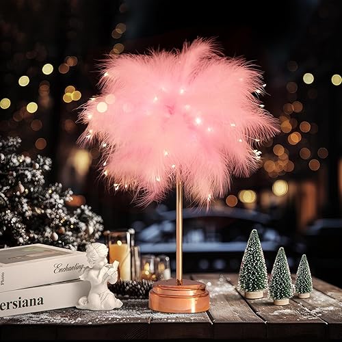 Miniatura 2 de Lámpara de plumas rosadas  Luces LED de noche de plumas de ambiente para madre, novia, hogar, habitación de niña, decoración de boda