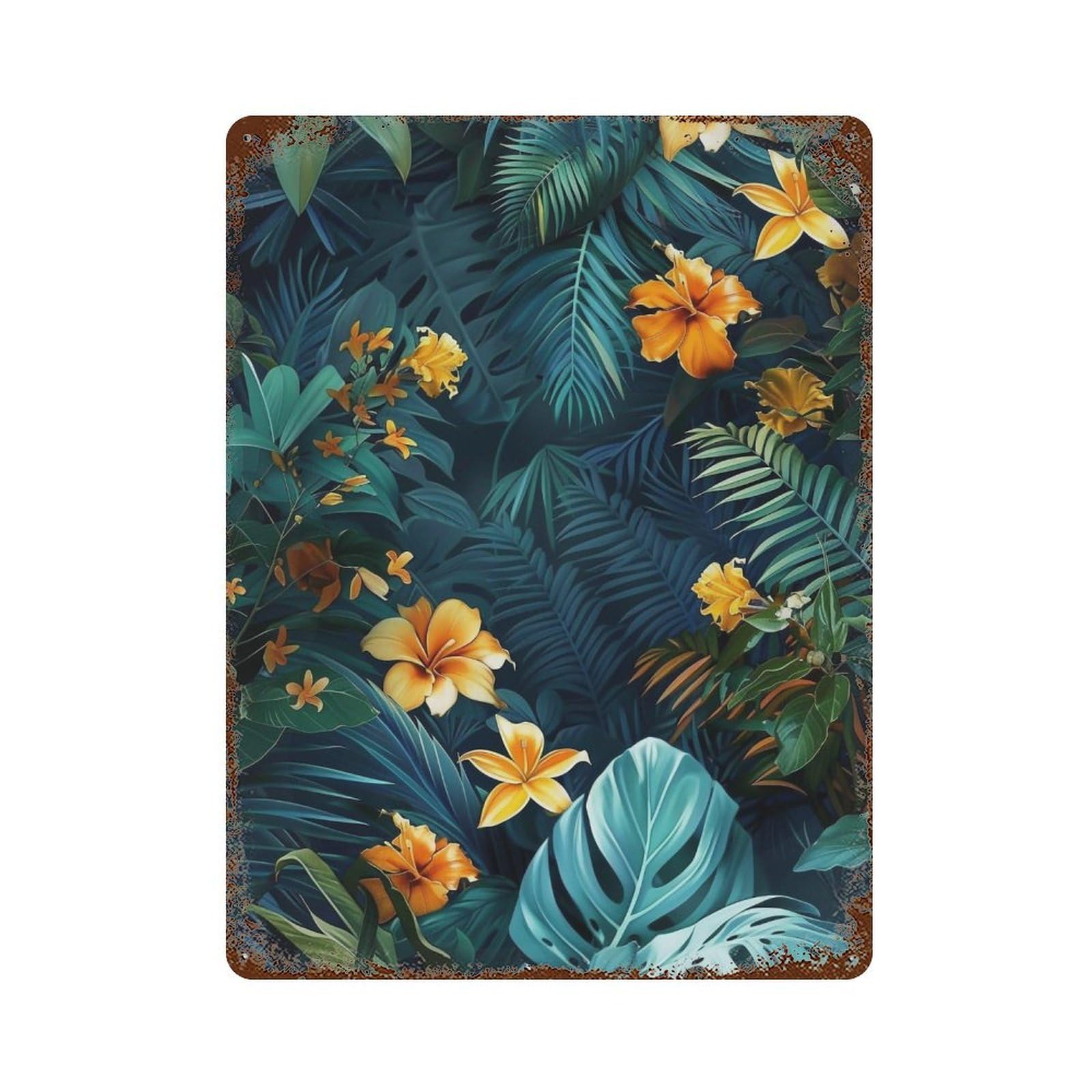 WUJHGRSG Moody Dark Foliage Vibrant Exotic Blossom Vista 01 Wall Art Retro Iron Vintage Metal Tin Sign Poster Modern Decor for Home Cofffee Club Bar Shop Style 40x30cm