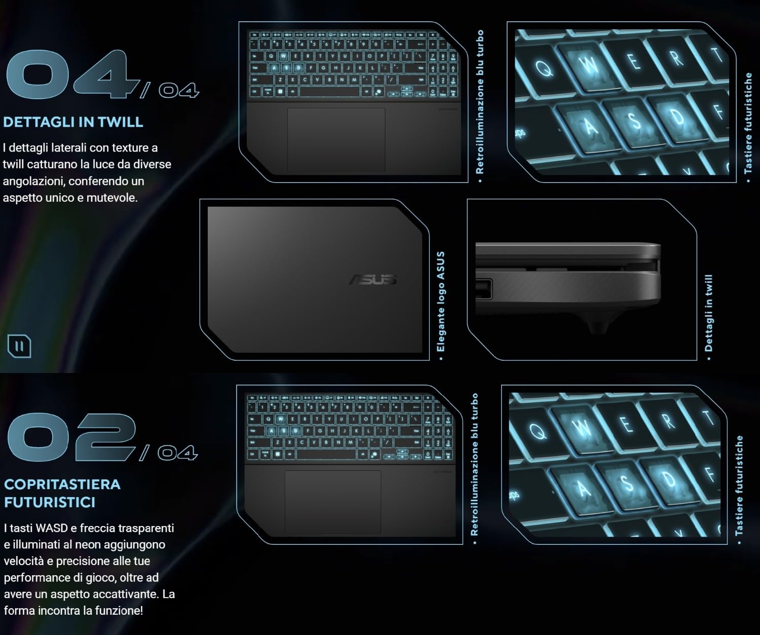 ASUS Notebook Gaming, CPU Intel Core 7 240H 5,2 GHz, RAM 32GB DDR5, SSD 1TB NVMe, NVIDIA GeForce RTX 5050 8GB, Display 16" FHD IPS, WiFi 6E, Tastiera Retroilluminata, Win 11 Pro, Portatile QWERTY
