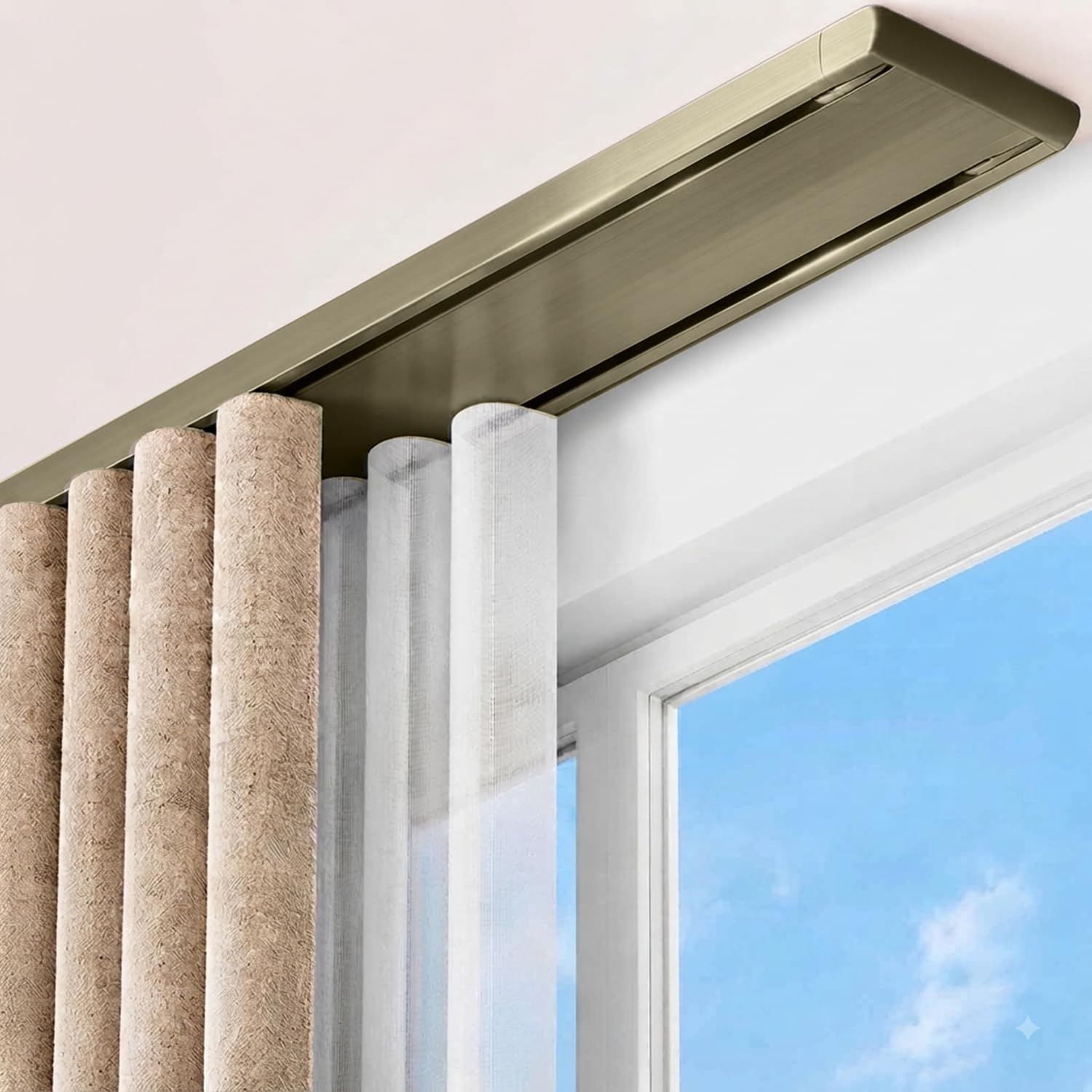 KUZRZNH Double Row Ceiling Curtain Track System, Champagne, 16.4ft (5.0m) โ image 1