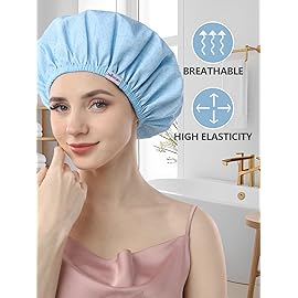 Years calm Shower Caps For Women Reusable WaterproofPattern And Solid Color Dual-Layer Design For Dual-Layer UsableProtects Hair In Shower, Spa, Cooking, Clean & Travel (Blue, Extra Large)