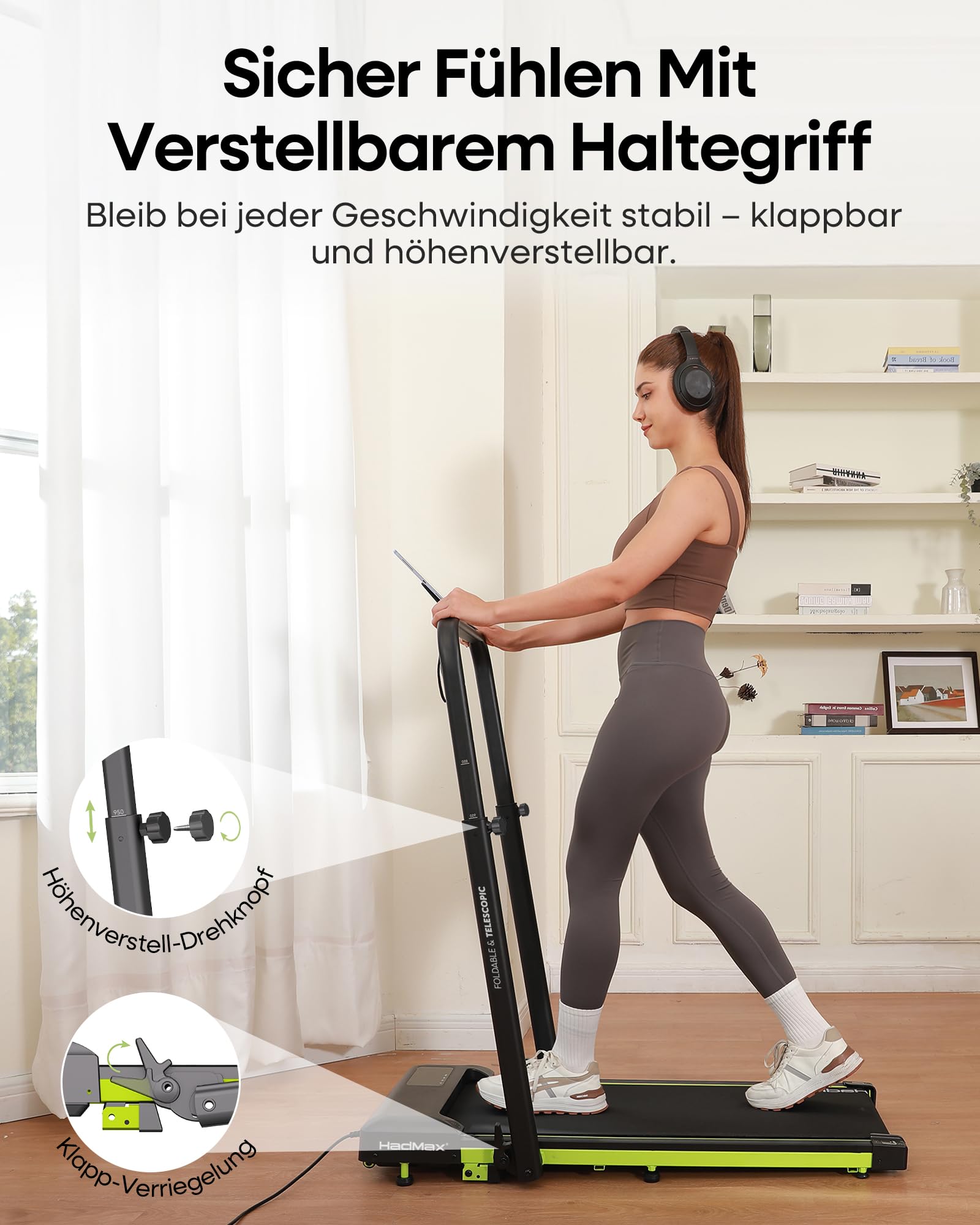 Walking Pad mit 10% Steigung 3,0 HP Laufband für Zuhause klappbares mit Magnet Fernbedienung,Laufband-Schreibtisch mit LED-Anzeige und Einziehbares Steigrohr,12 HIIT,Bis 136 kg