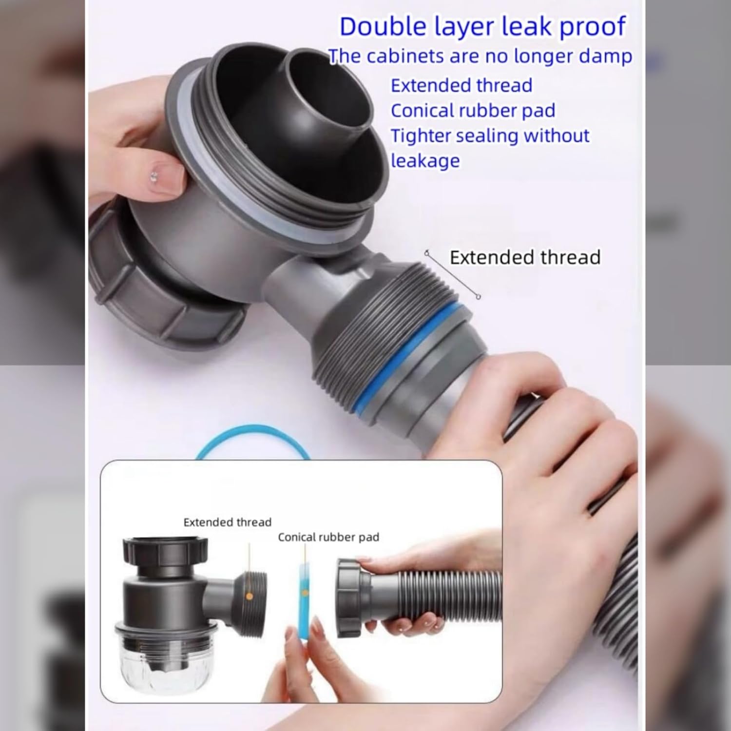 One Sink Kitchen Drainage Kit Space Saving Flexible Drain Pipe Flexible P-Trap Drain Strainer with 3-1/2 Inch Kitchen Sink Drain Assembly kit，Suitable for Kitchen, Bathroom, RV