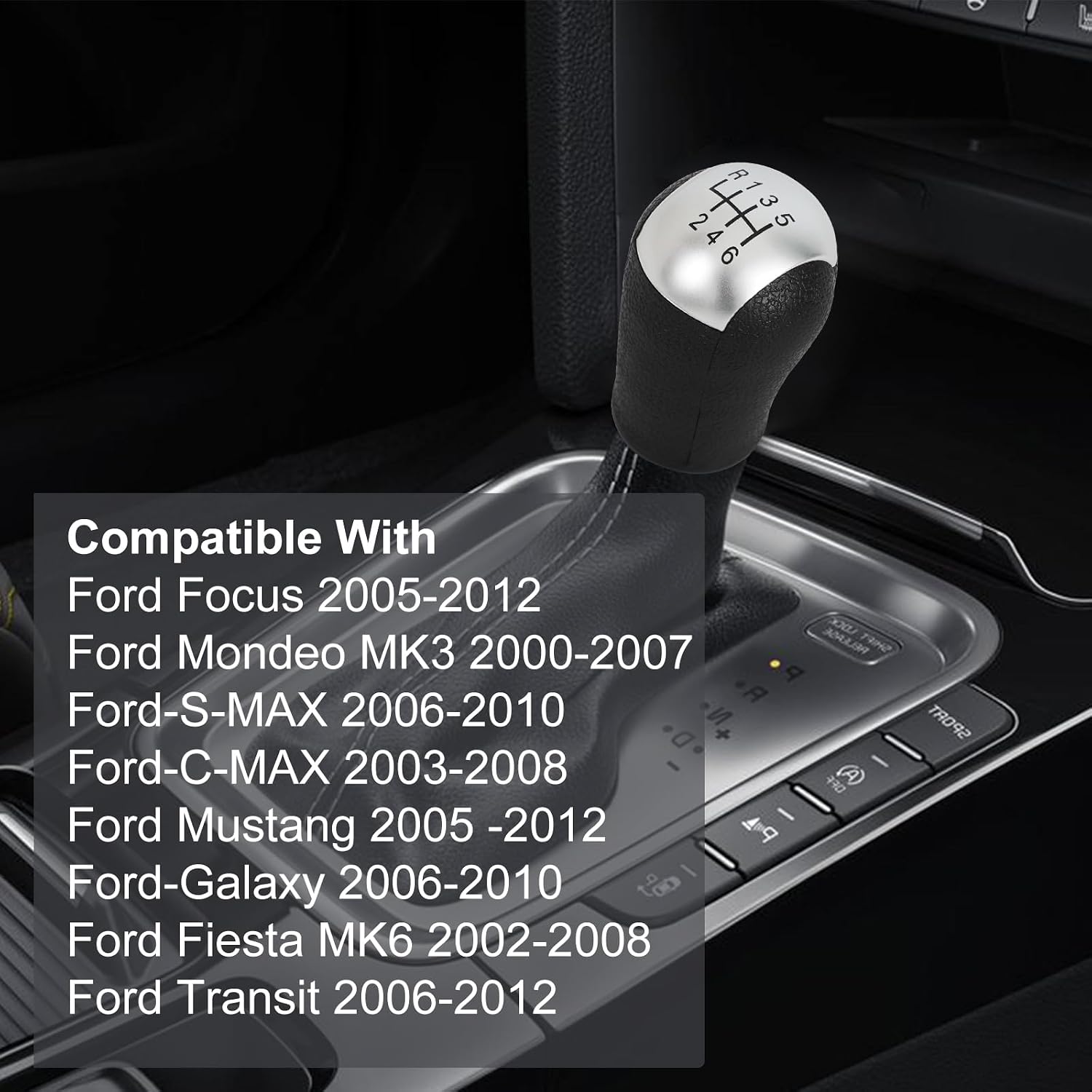 CYDZSW 6 Speed Shift Knob,Car Manual Gear Shifter Knobs Compatible with Ford Mustang Focus S-Max C-Max Galaxy Fiesta MK6 Transit Mondeo MK3