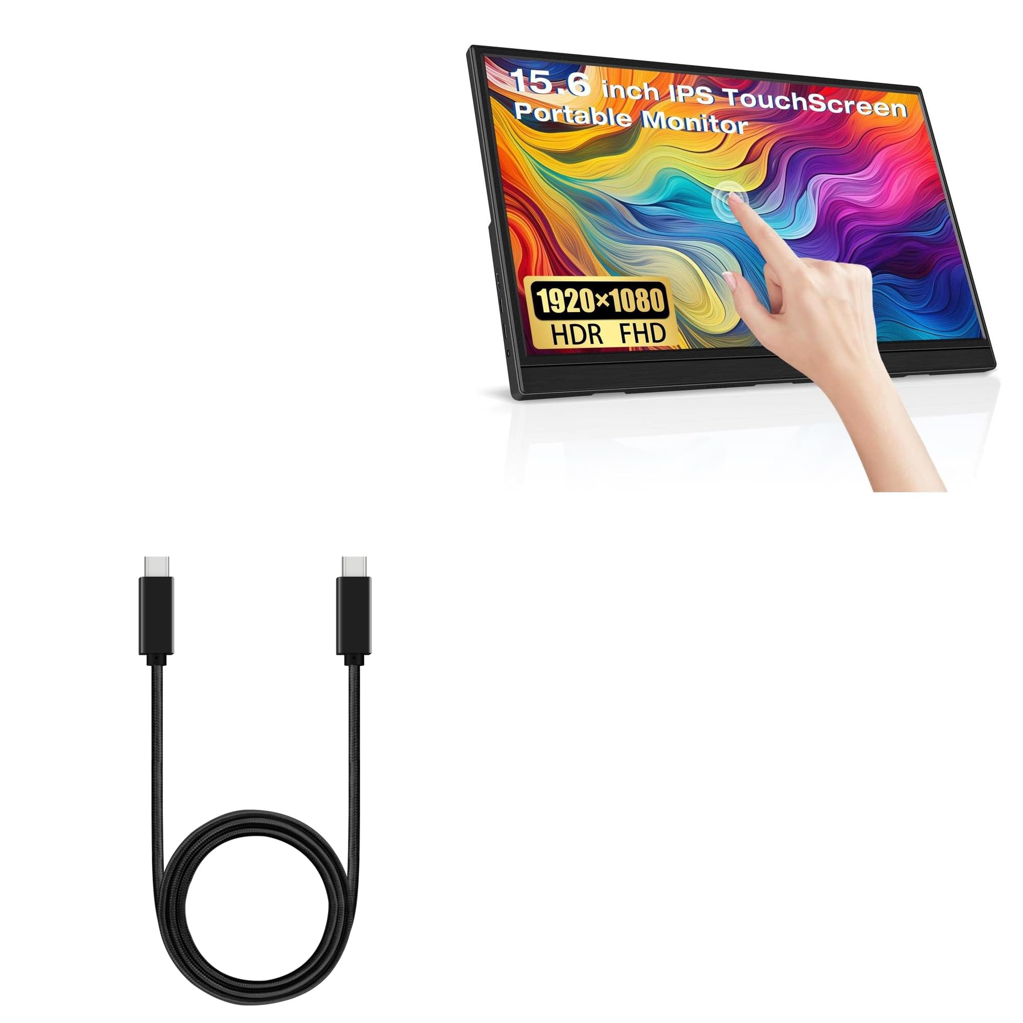BoxWave Cable Compatible with Lrtzcbi Portable Monitor Touchscreen (15.6 in) - DirectSync PD Cable (3ft) - USB-C to USB-C (100W), Type C Braided 3ft Charge and Sync Cable - Jet Black