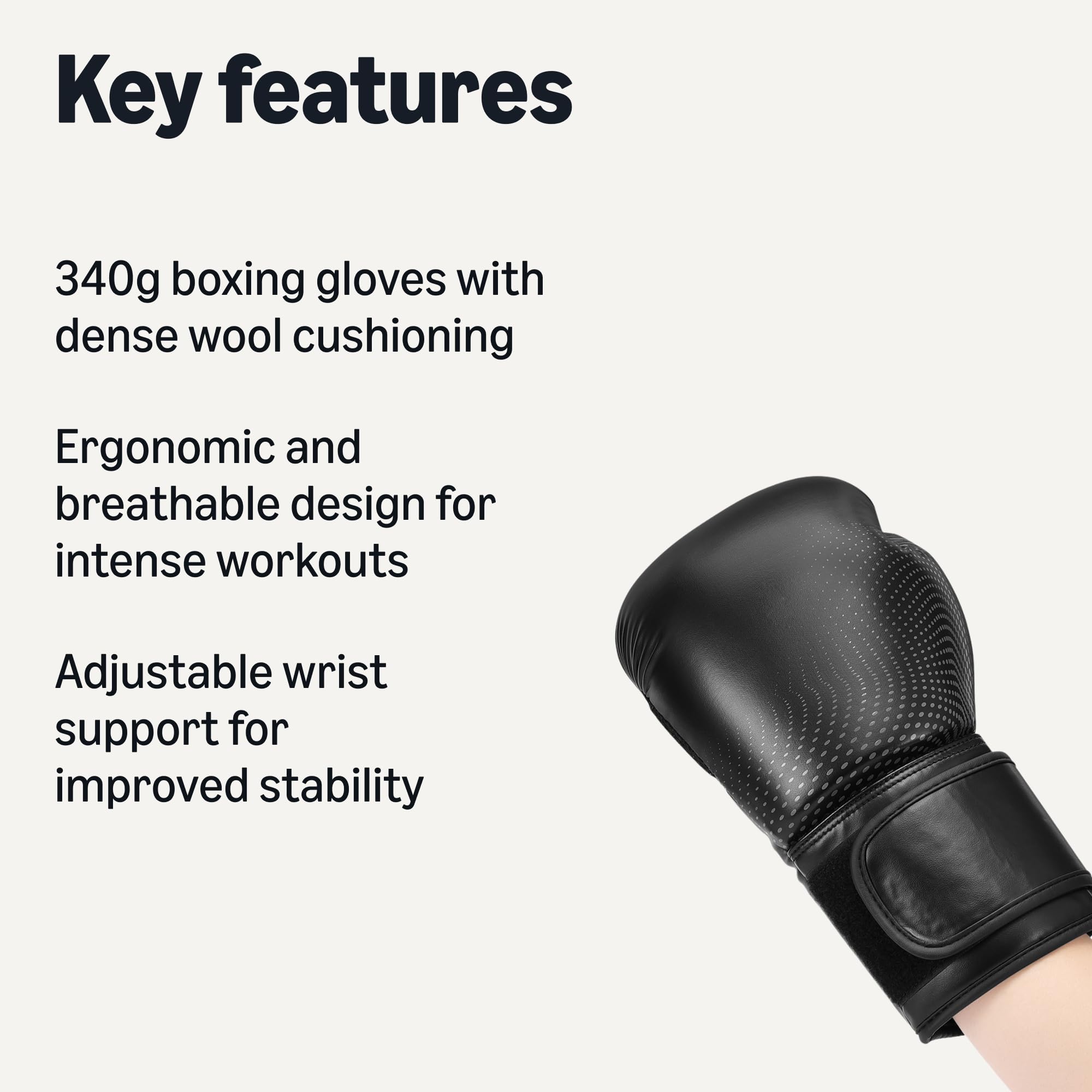 Amazon Basics Gants de Boxe en Cuir Synthétique pour Hommes et Femmes - Gants d'Entraînement pour Sparring, MMA, Muay Thai - Design Ergonomique et Respirant avec Support Poignet - Noir - 3