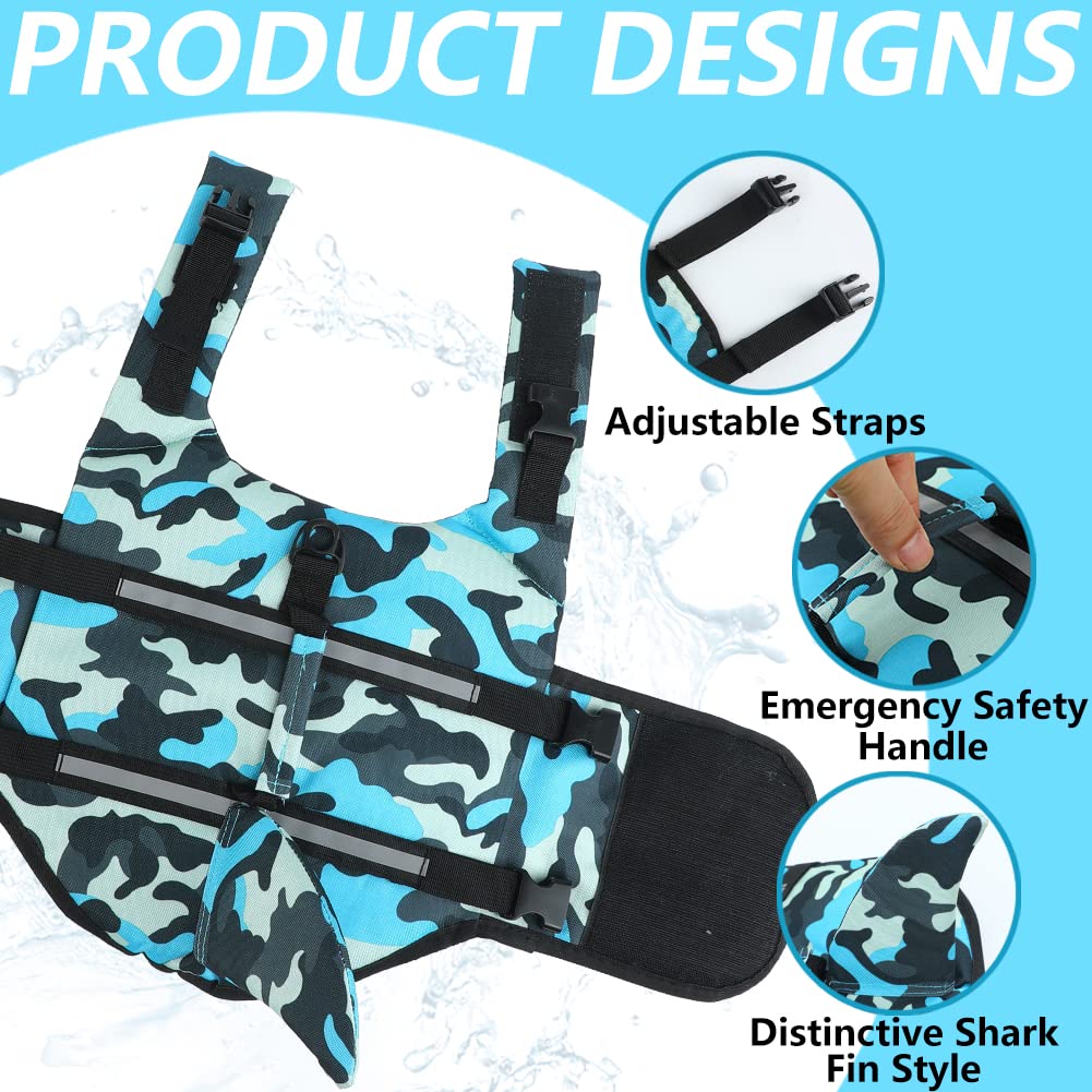 EMUST Giubbotto di salvataggio per cani di taglia piccola, media e grande, con maniglia di salvataggio, regolabile, per piscina, spiaggia, barca (XL, mimetico blu)