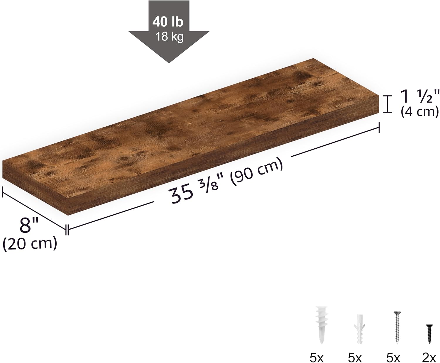 Ballucci Floating Shelf, 36" Hanging Shelf with Invisible Brackets, Wooden Floating Shelves for Walls, Book Shelf, Wall Shelves for Home Office, Bathroom, Living Room, 8" Deep, Rustic Brown image 3