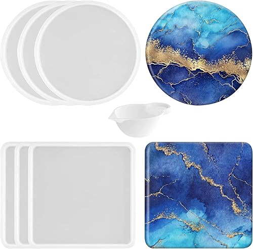 Miniatura 11 de Moldes Profundos Redondos de Resina para Posavasos, Moldes de Posavasos Redondos de Silicona Gruesa de 6 Cavidades para Resina Epoxy, Manualidades 6