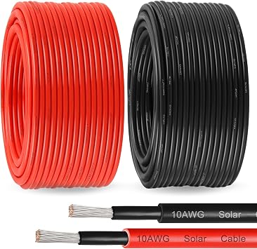 Solar Panel Wire 10 AWG6mm2 - Solar Extension Cable 200Ft Black & 200Ft Red 10 Gauge Tinned Copper PV Wire for Outdoor Automotive RV Solar Panel Boat Marine Black+Red
