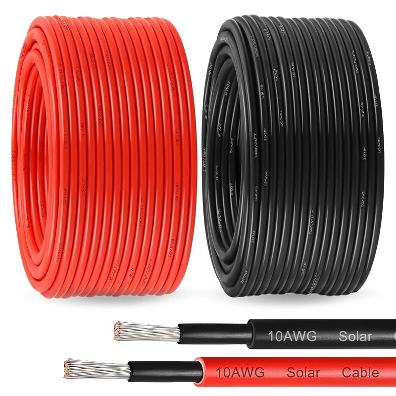 Cabo de extensão para painel solar 10 AWG com cobre estanhado e XLPE, preto e vermelho, 45,7 m cada, Pacote com 2