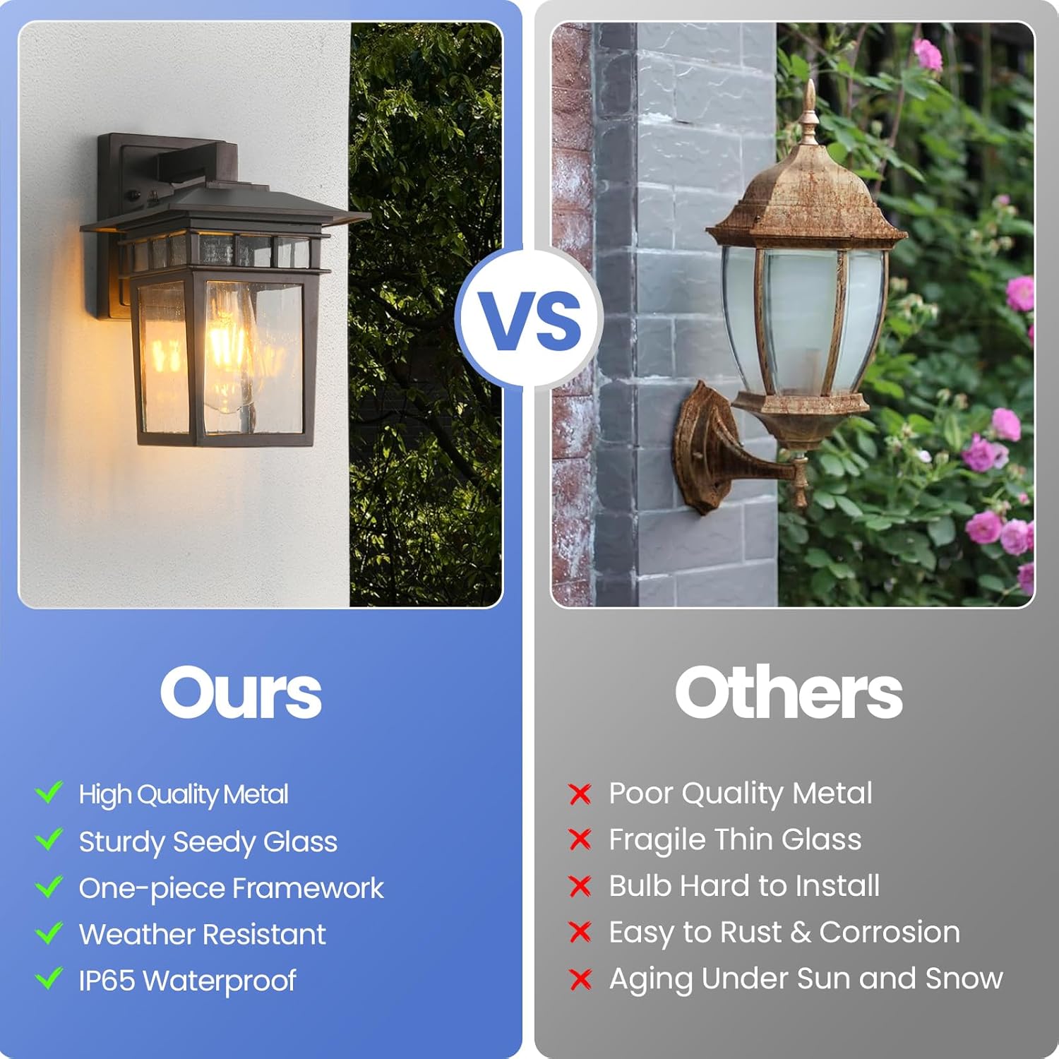 Outdoor Lighting Fixtures Wall Mount, Exterior Wall Sconces Set of Two, Brown Outdoor Porch Lights with Seeded Glass for Garage Front Door House