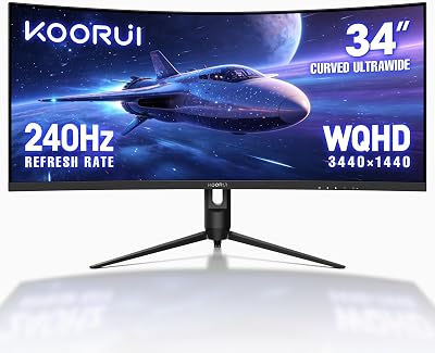 KOORUI 34" Ultrawide Curved Gaming Monitor, 240Hz, WQHD 3440 - best gaming monitor 1080p 240hz