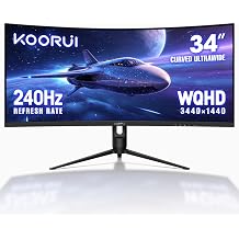 KOORUI 34" Ultrawide Curved Gaming Monitor, 240Hz, WQHD 3440&times;1440, 1500R Immersive Display, Adaptive Sync, 1ms, DIC-P3 98%, HDR400, HDMI 2.1/DP 1.4, VESA, for PC Gaming, Work &amp; Play