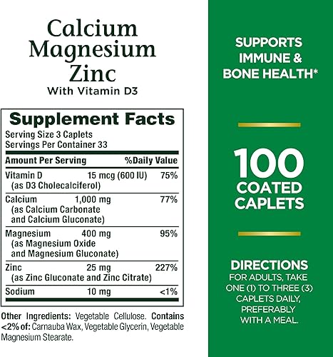 Miniatura 2 de Natures Bounty Cápsulas de calcio magnesio y zinc inmune y apoya la salud ósea 100 unidades