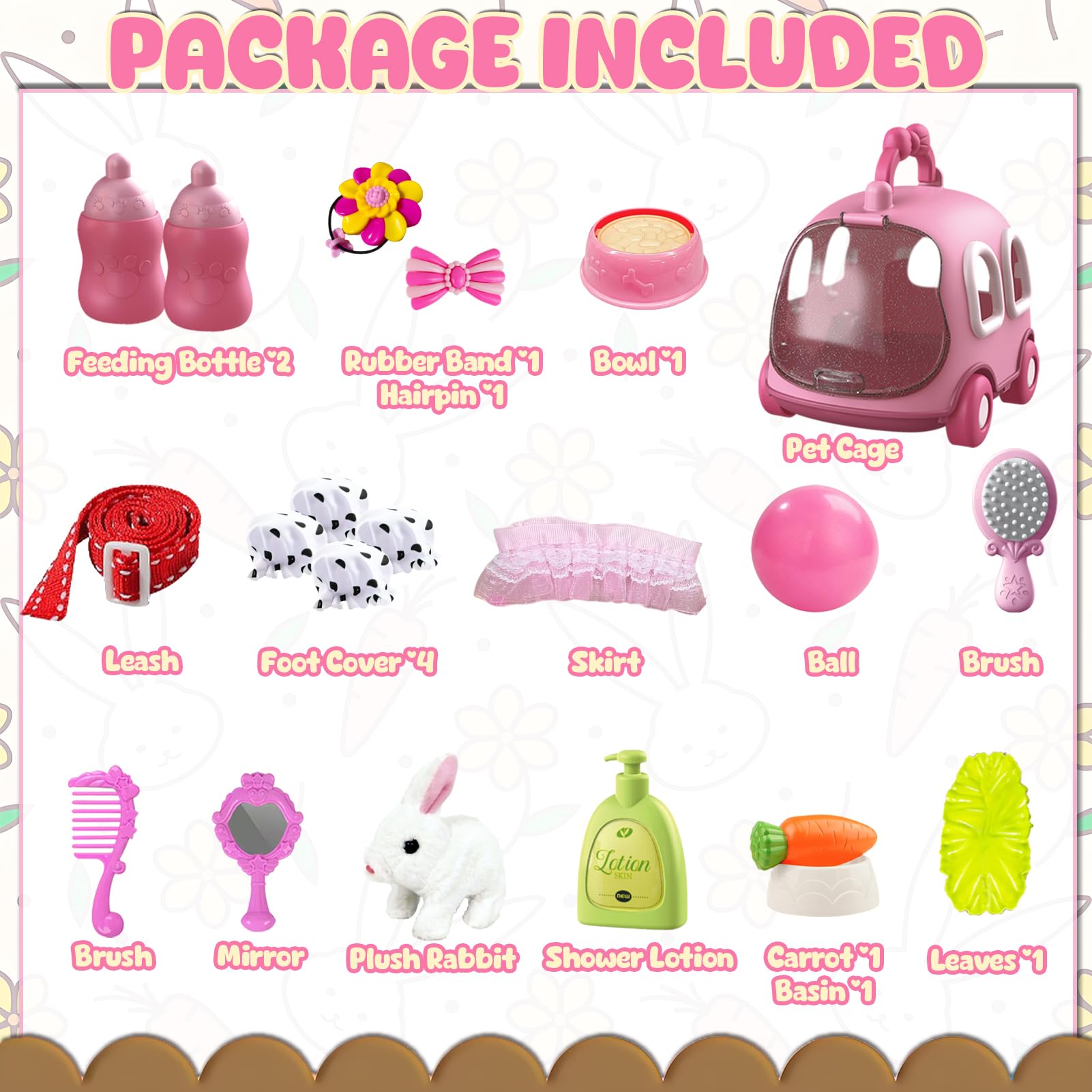 STAY GENT 21 Pezzi Coniglio Giocattolo Interattivo per Bambini, Coniglio Peluche che si Muove Orecchie e Saltella con Gabbia, Pet Peluche Animali Gioco Pasqua Regali per 2 3 4 5 6 anni Ragazza Ragazzo