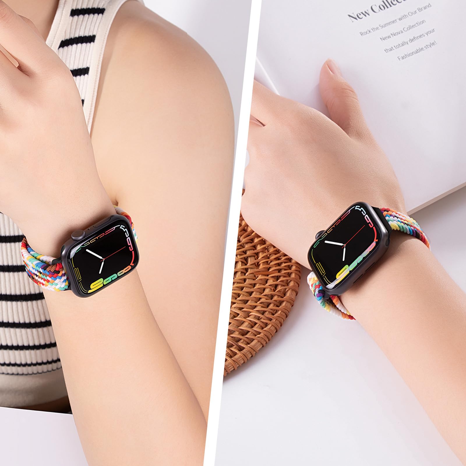 Bracelet de sport fin en nylon tressé compatible avec les bracelets Apple Watch 42 mm, 41 mm, 40 mm, 38 mm, 40 mm, 44 mm, 45 mm, 46 mm, bracelet de sport en nylon souple