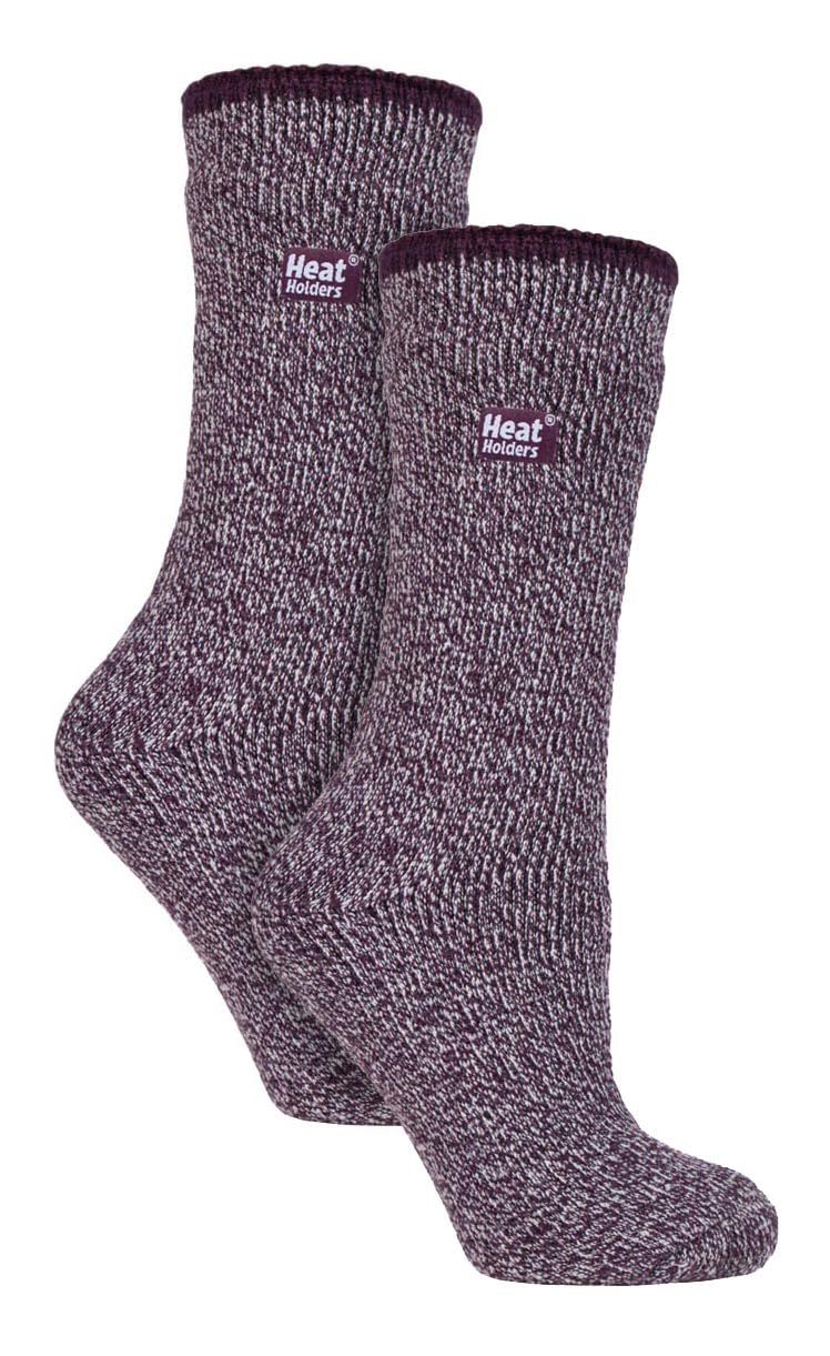 HEAT HOLDERS 2 Pairs Ladies Merino Wool Socks Warm Thermal Socks for Winter (4-8, Wine)