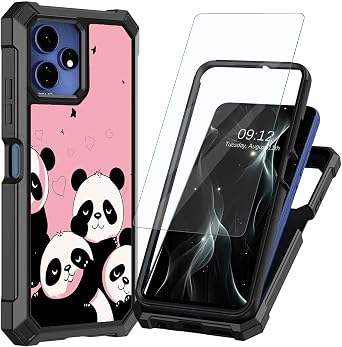 for Celero 5G Plus 2024 Phone Case,Boost Mobile Celero3 5G + Plus Phone Case with Screen Protector Dual Layer Hard PC Soft TPU Bumper Shockproof Heavy Duty Cover,Cute Pink Panda