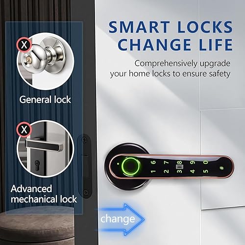 Miniatura 7 de Desbloqueo 5 en 1 huella digital, Bluetooth, código, tarjeta IC, cerradura de puerta con huella dactilar, perilla de puerta inteligente, cerradura