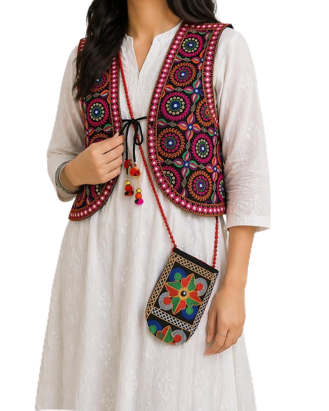 Outerwear Womens Multicolor Cotton Handmade Traditional Rajasthani Design front Embroidered Kutchi Work Jacket/Koti-picture-55