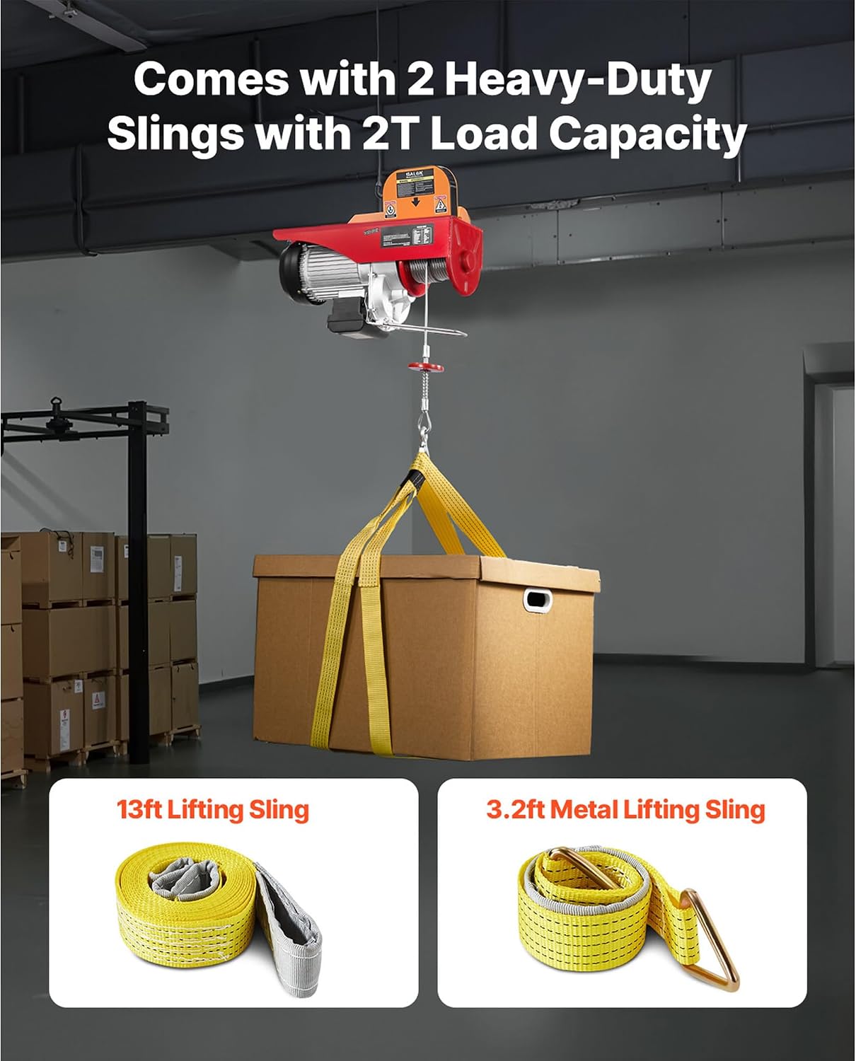 Happybuy Electric Hoist, 2200 lb Overhead Crane Garage w/Steel Hook, Remote Control & Emergency Stop Switch Ceiling Pulley Winch for Warehouse, Construction, Goods Lifting, 110V Red, 2200Lbs