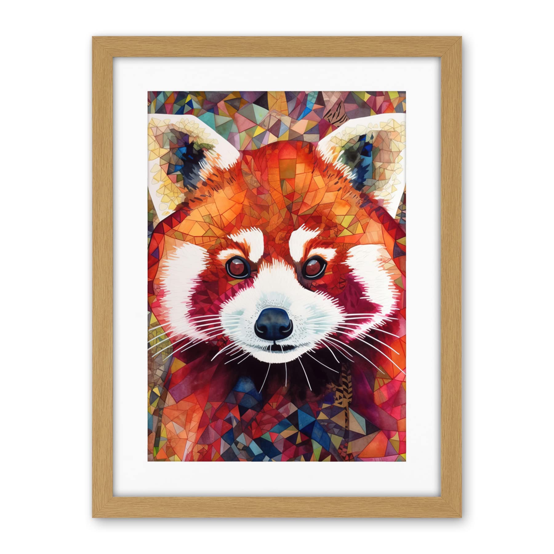 Artery8 Red Panda Portrait Multicoloured Folk Art Artwork Framed Wall Art Print 18X24 Inch