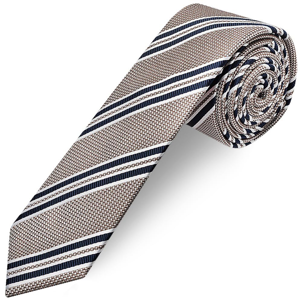 Ties R Us Men's Silver Twin Stripe Skinny Tie
