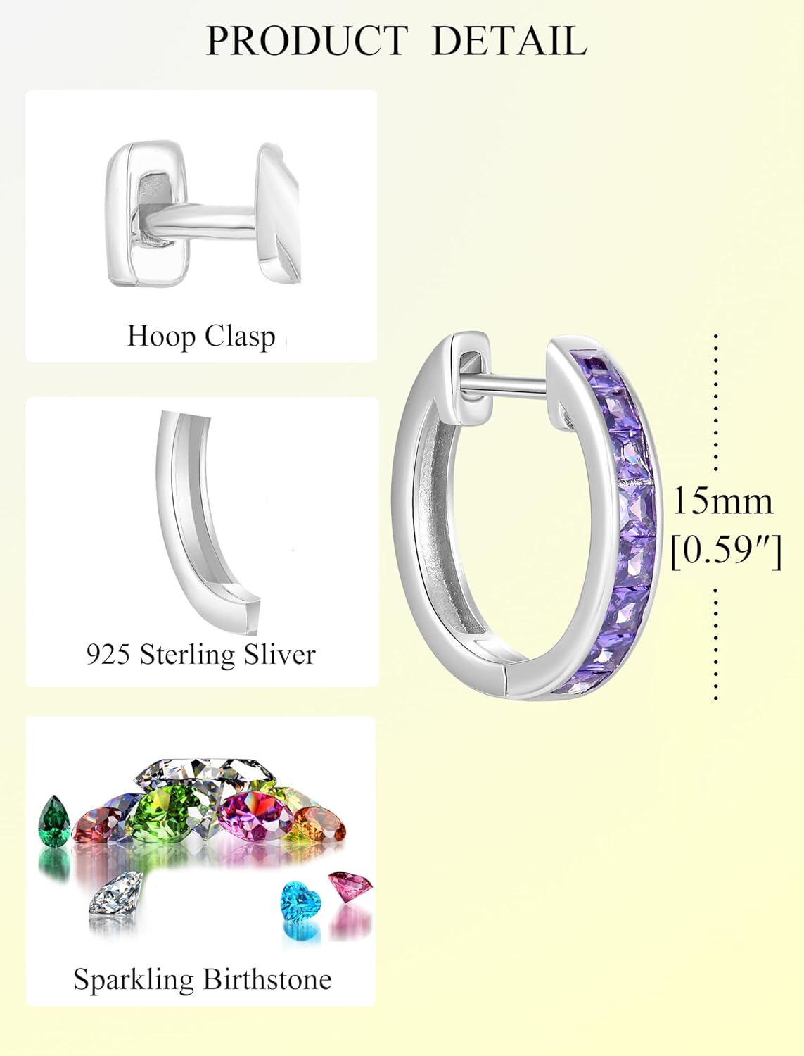 Hoop Earrings 925 Sterling Silver Round Huggie Earring Birthstone Jewelry for Women - Image 6