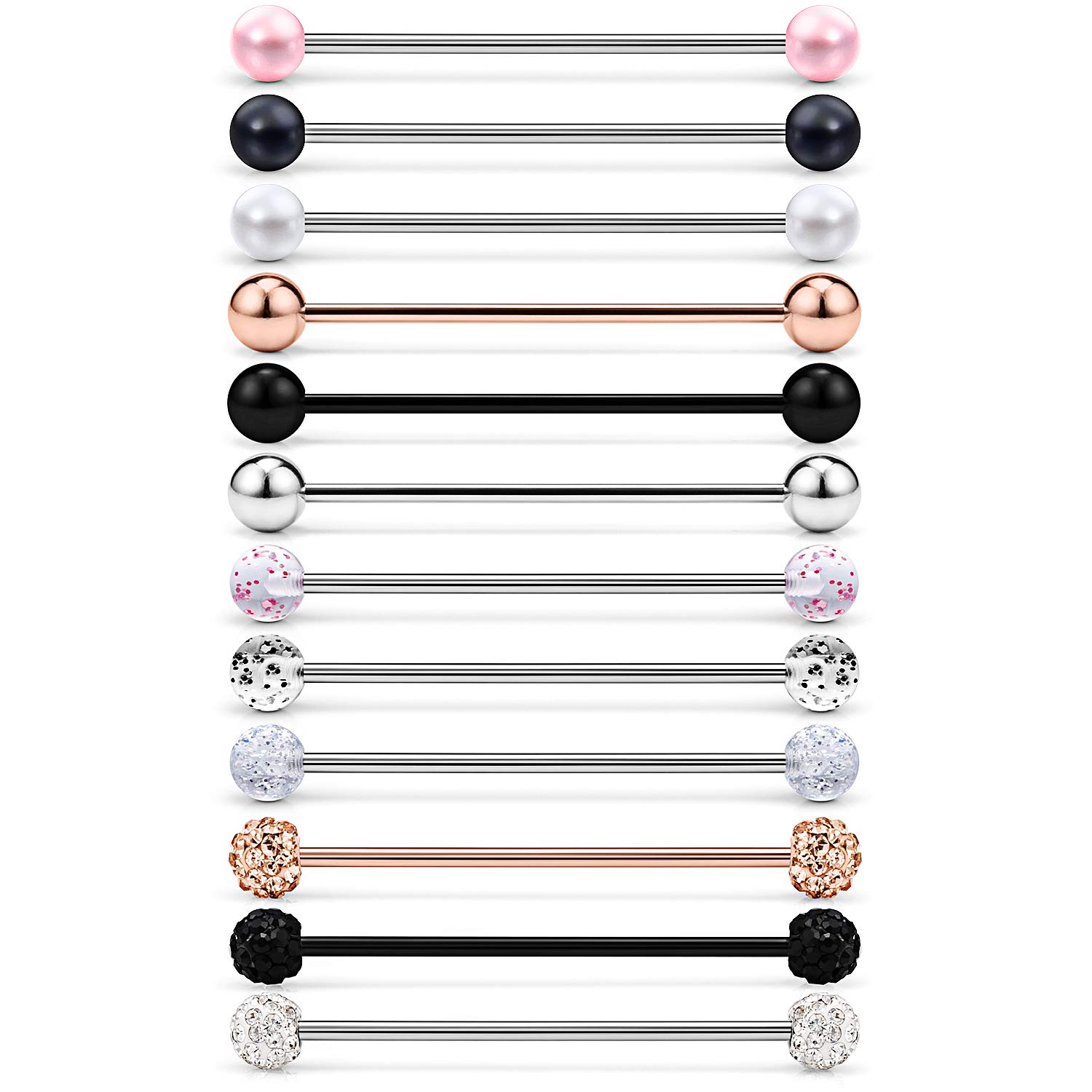 Buy 16G 6PCS Stainless Steel Industrial Barbell Ear Cartilage Helix Tragus Conch Piercing Bar