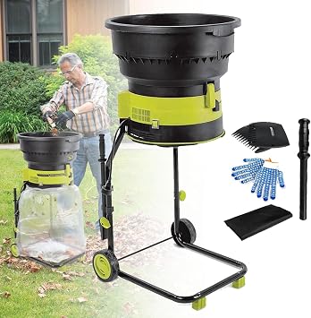 Bladeless Leaf Shredder & Mulcher, Electric Leaf Mulcher & Shredder, 8,000 RPM Motor with 171 Reduction Ratio, Adjustable Control Dial, Leaf Mulcher with Trash Bag, 10mpowercord