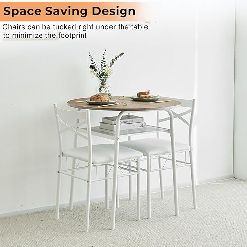 Miniatura 4 de VINGLI Juego de comedor redondo de 3 piezas, juego de mesa de comedor pequeña de 29.5 pulgadas para 2, mesa de cocina redonda con 2 sillas para