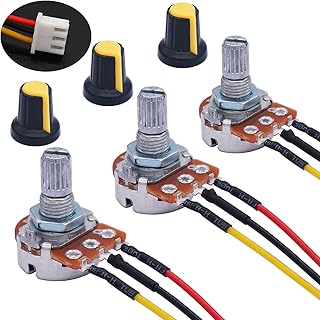 TWTADE 3PCS 2K Ohm Linear Taper Rotary Potentiometer WH148 B2K 3 Pin with XH2.54-3P Connector Wire Cable + Yellow Knob Cover Cap 148-2kYE