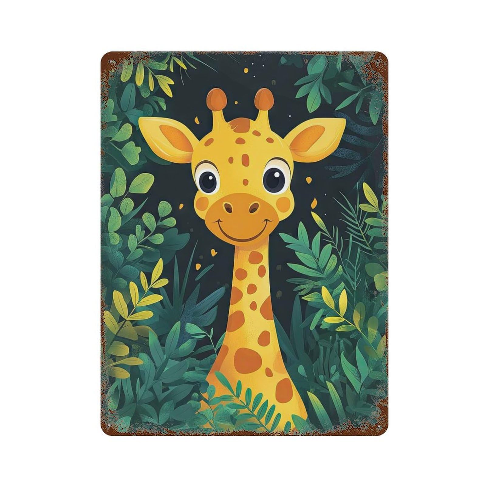 Smiling Giraffe in Jungle Decorative Tin Sign 15.7"x11.8", Vintage Wall Decor for Garage, Pub Or Kitchen