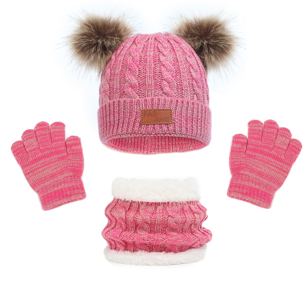 LINSOCLE Set de Bufanda Gorro y Guantes Niña-Niño, Conjunto de Bufanda Sombrero y Gorro Niño Invierno, Gorros con Pompon Lana NiñoBraga Cuello Polar y guantes de punto cálidos para niño 2-6 Años