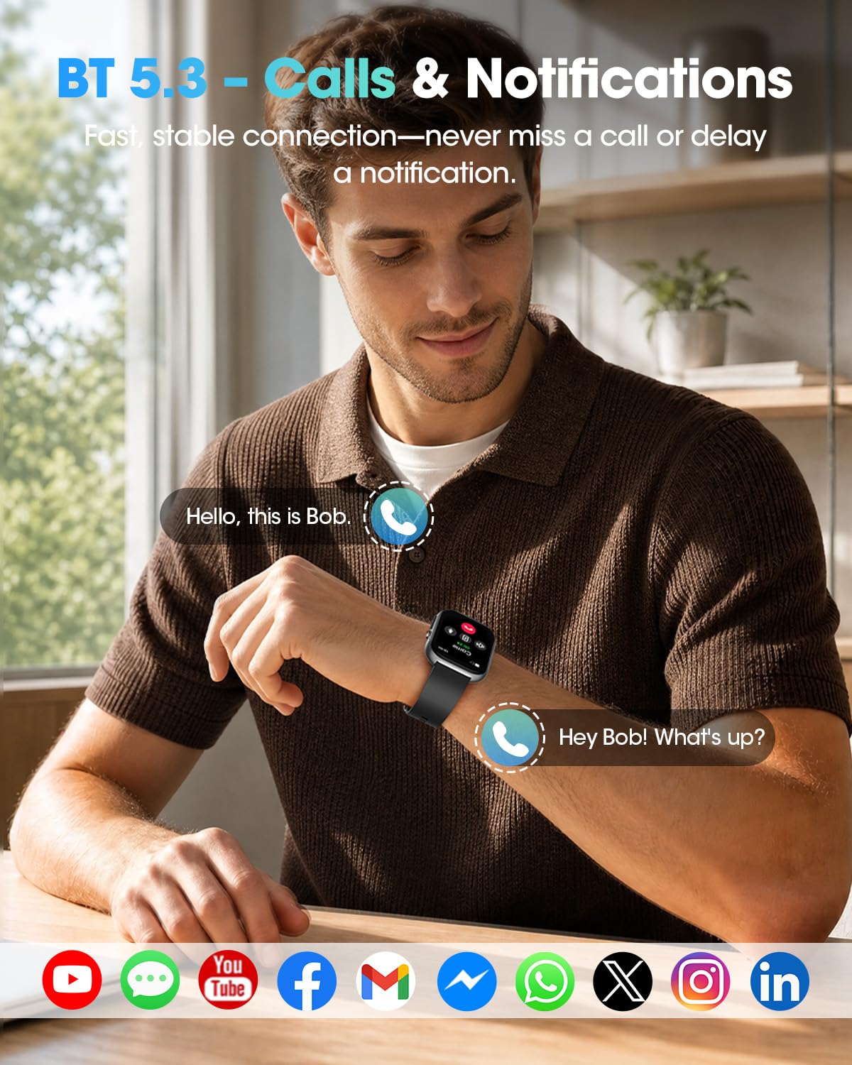 Reloj Inteligente Salud Hombre con ECG/HRV/IMC, 1.96" AMOLED Pantalla Negro | Presión Arterial, 24H Frecuencia Cardíaca, SpO2, Sueño, 140+ Deportes en Interior y Exterior, Temperatura, Android iOS