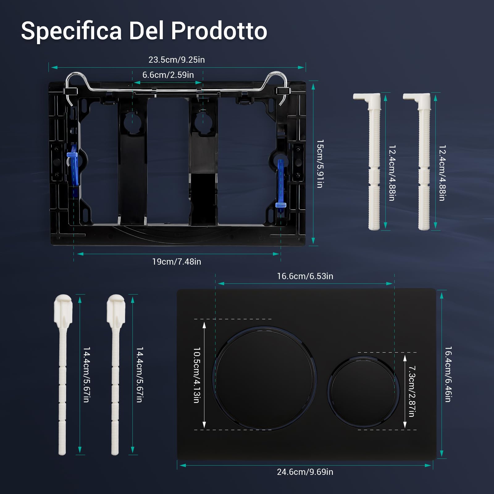 Empyreal piastra di Ricambio per Pannello Frontale del Cassetta del WC, con Set di Aste di Scarico e Telaio di Fissaggio, Per Geberit Sigma 20 Serie 115.882, Doppio Scarico, 1 Pezzo (Nero)