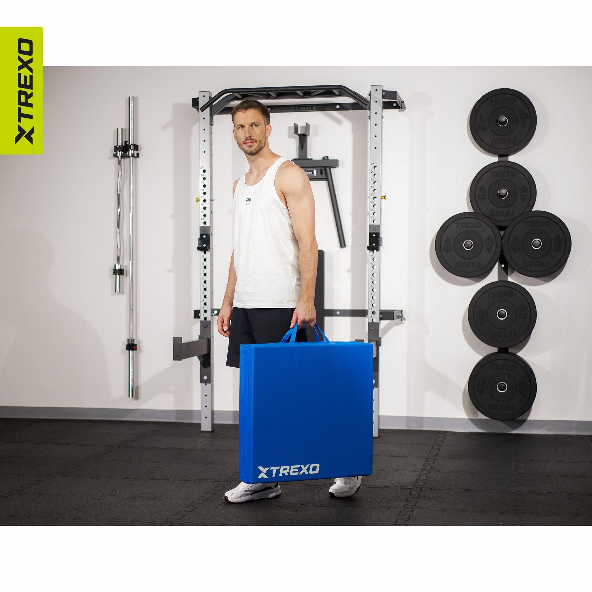 XTREXO Materasso da ginnastica pieghevole, 180 x 60 x 5 cm, 3 pezzi, rivestimento in pelle ecologica resistente all'abrasione, schiuma di polietilene flessibile, maniglia per il trasporto, facile da