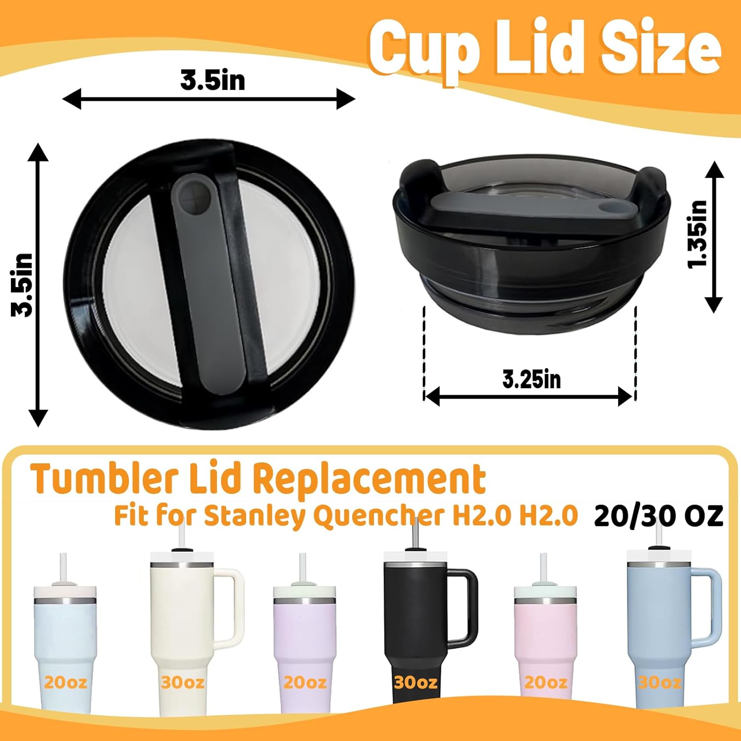 30 OZ Tumbler Lid Replacement Fit for Stanley Cup, 2 Pack Replacement Lids Fit for Stanley Travel Tumbler, Spill Proof Tumbler Covers for Stanley Cup Accessories (Opaque - Black) - Image 2
