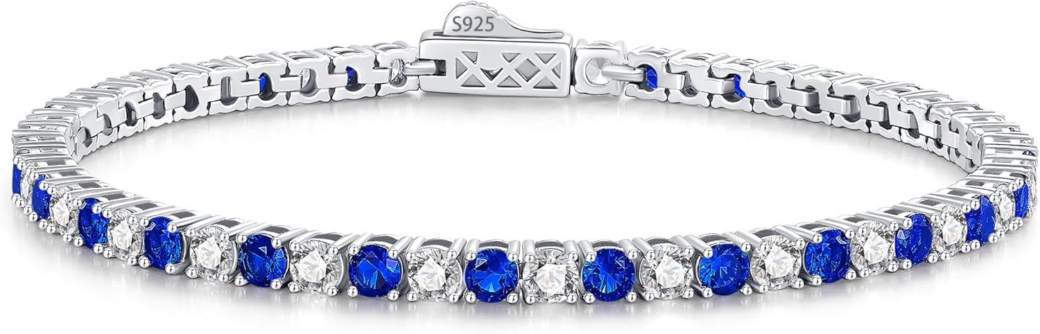 ETERMBOL Birthstone Bracelets for Women Birthday Gifts 3mm Sterling Silver White Gold Tennis Bracelets for Women Round Cut 5A Cubic Zirconia Jewelry for Her Mom Wife 7 Inch