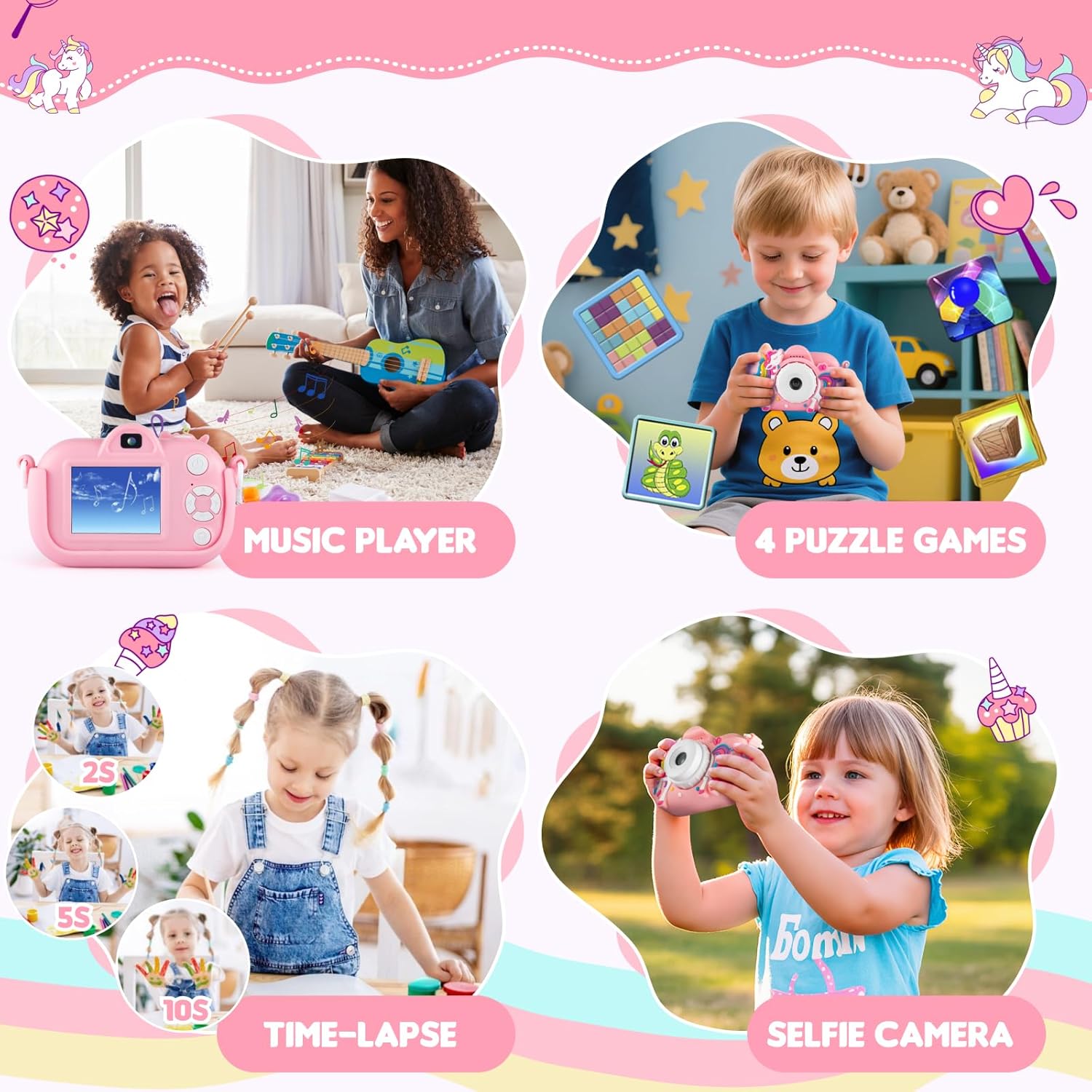 Kids Camera for 3-5 Years Old Girls Gifts, 48MP Kids Digital Camera with 32GB SD Card 16X Digital Zoom, Toddler Camera Toys Christmas Birthday Gifts for Boys Girls Pink - Image 3