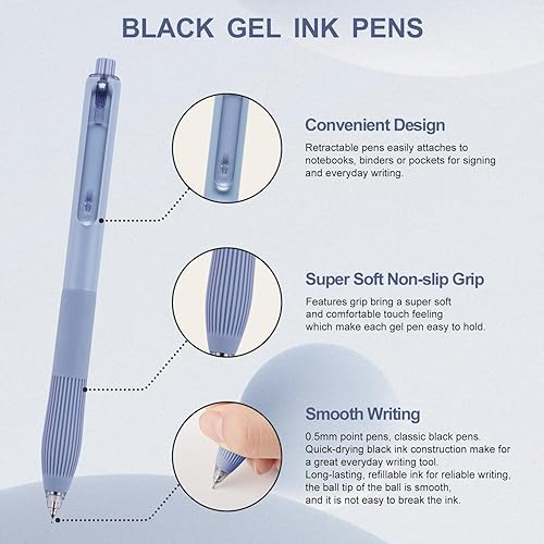 Miniatura 2 de Linbsunne Bolígrafos de gel de tinta color negro para oficina, de punta fina de 0.5 mm, de trabajo retráctil de escritura suave (12 unidades)