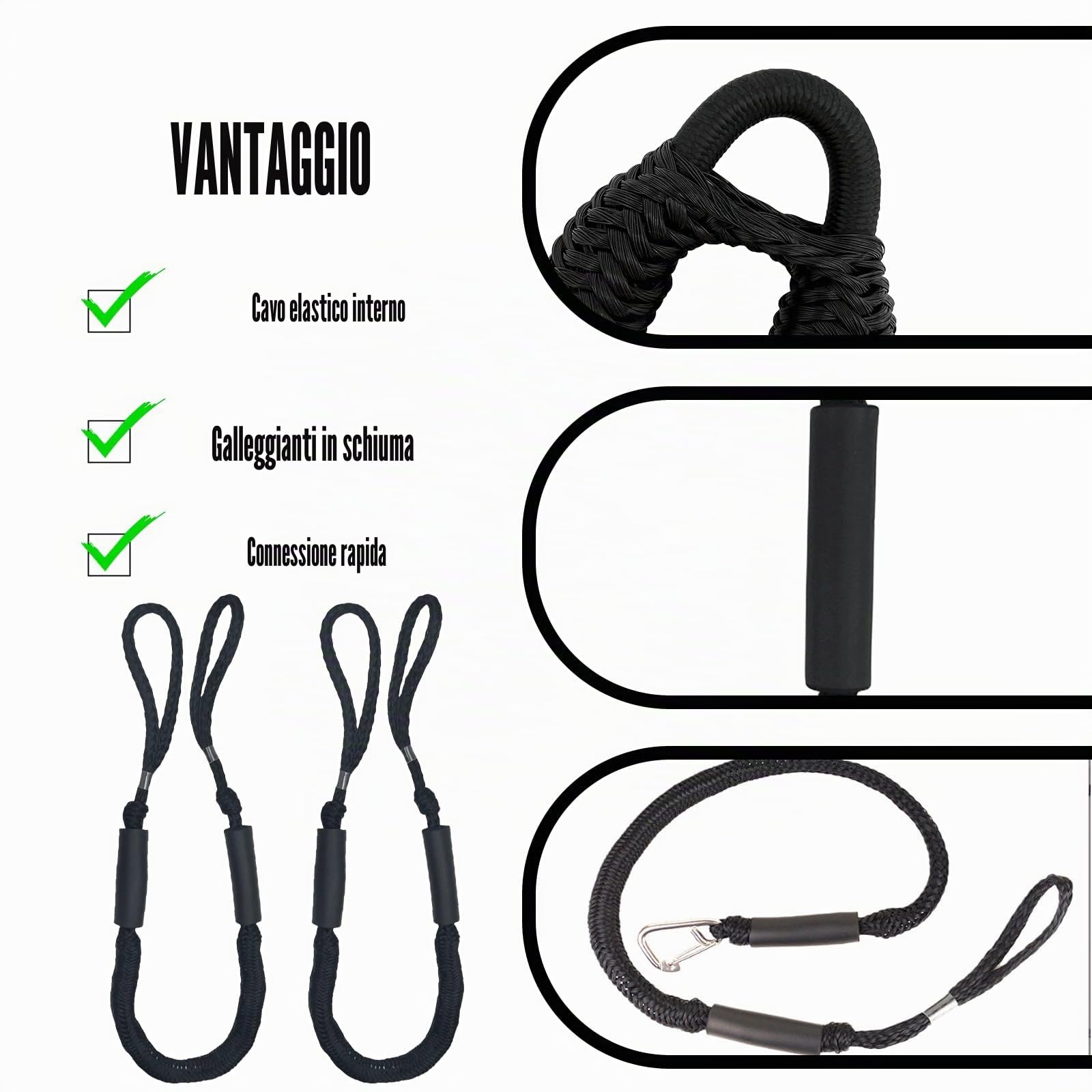 2 Pezzi Bungee Dock Line, Fune Di Traino Per Imbarcazioni Marine Elastiche, Bungee Dock Con Gancio Line, Cima Da Ormeggio, Ancoraggio Bungee Accessori Per Barche, Moto D'acqua, Kayak, Pontone (Nero)