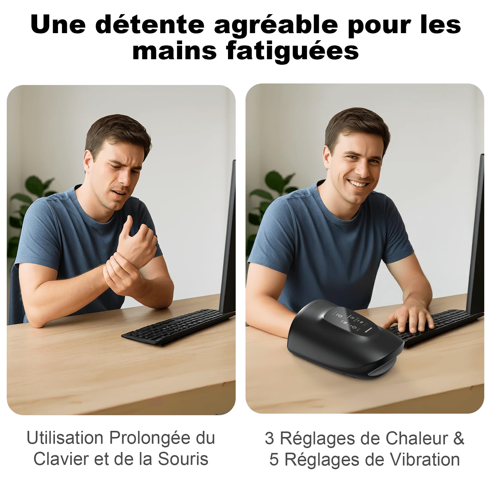 Masseur Mains avec 3D Compression, 3 Massages & Chaleur pour Arthrite | Adapté à l'Arthrite et au Syndrome du Canal Carpien Masseur pour les Mains sans Fil, Adapté à Toute la Famille