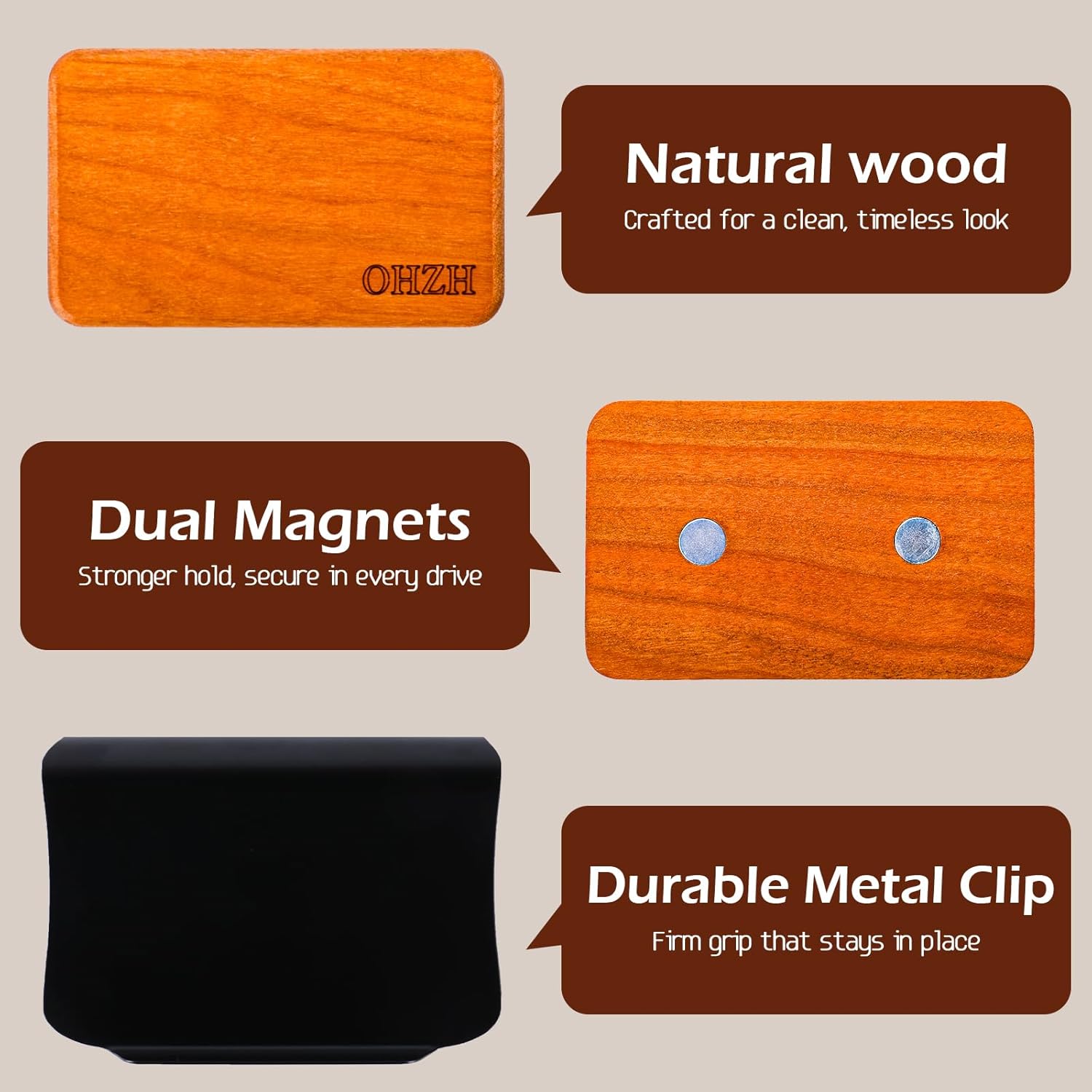 Car Air Freshener-The Original Wood Air Freshener-Car Odor Eliminator for Visor Clip-Long Lasting Scent,Vehicle Scent Diffuser for Truck & SUV-Pack of 4 (Teak-Amber-Cabana-Grove) INCLUDED 2 CLIPS