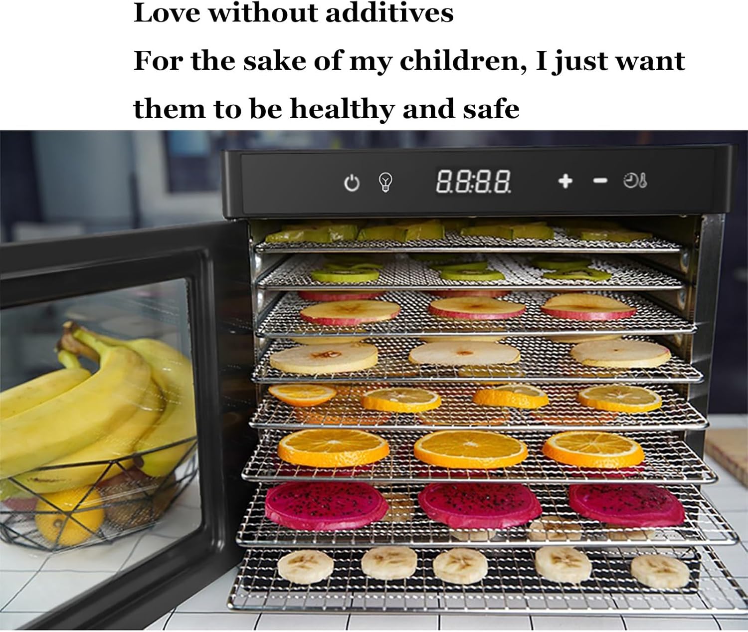 700W Food Dehydrator with 24-Hour Timer, 95-167℉ Temp Control, 8 Stainless Steel Trays, Touch Control & LED Light - Ideal for Jerky, Fruits & Vegetables