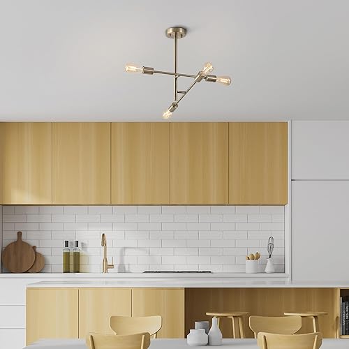 Miniatura 4 de GLOBE 66000073 66000073 - Lámpara de techo con brazo ajustable de montaje semiempotrado de 4 luces, latón mate, brazos giratorios, accesorios de