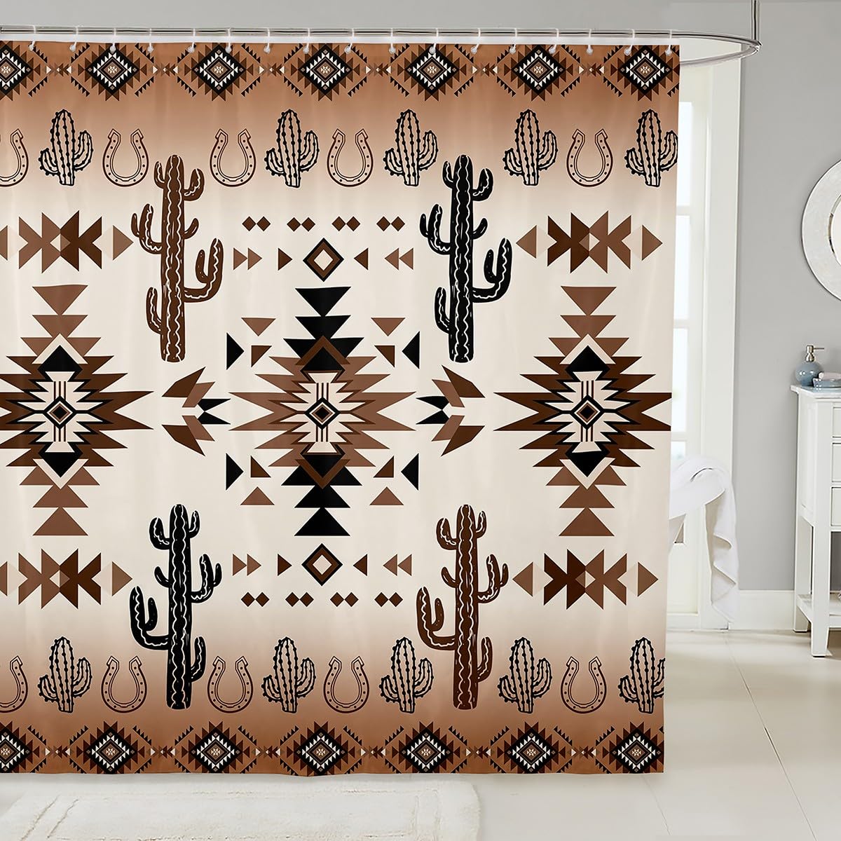Rideau de douche rétro chic aux finitions soignées style tribal et rustique Manfei 183 cm