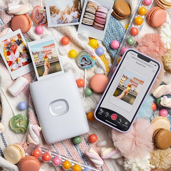 INSTAX mini LINK2 mini film format portable smartphone instant photo printer, multiple templates, Clay White - 3